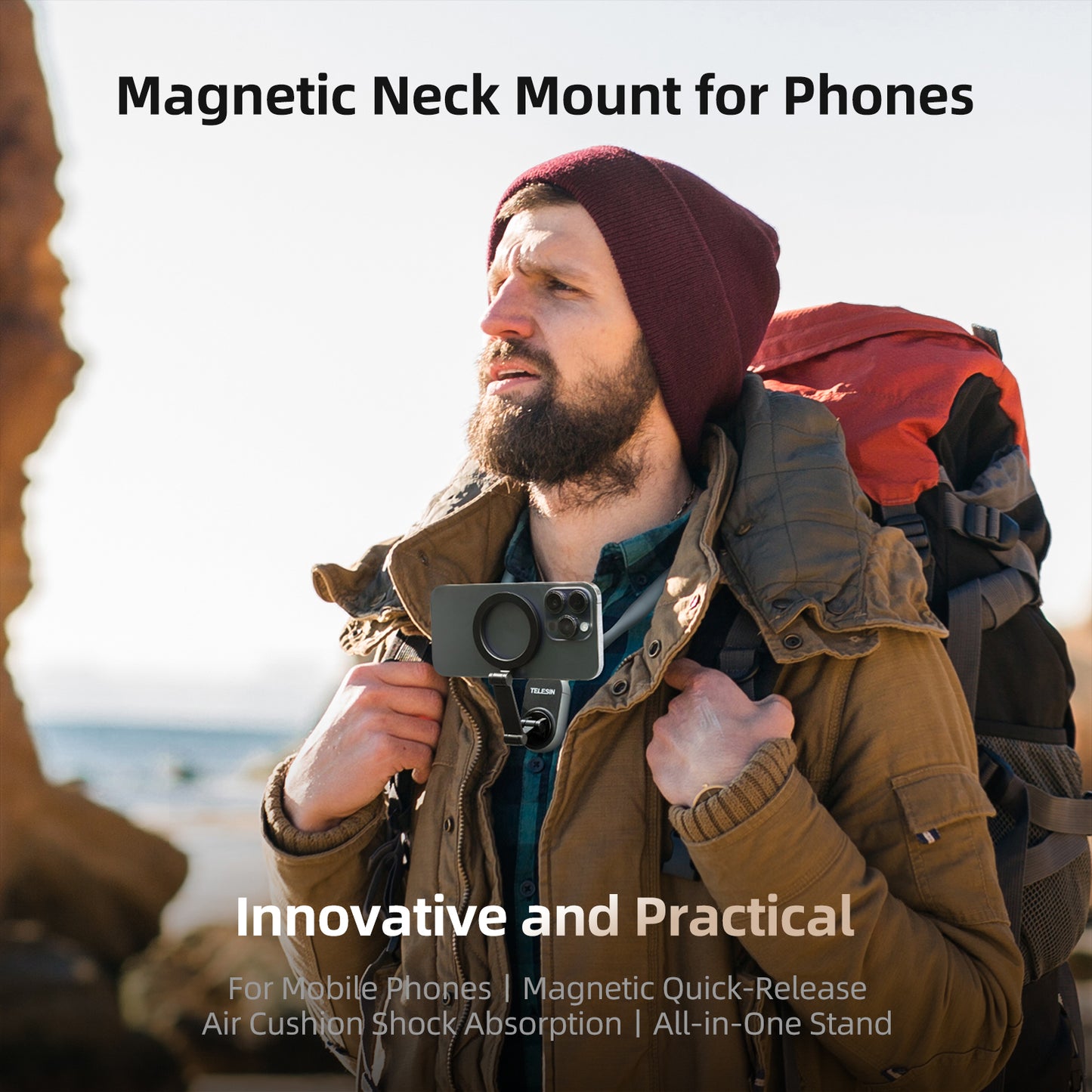 Telesin magnetische neck mount voor smartphone - Grijs - Telefoonhouders