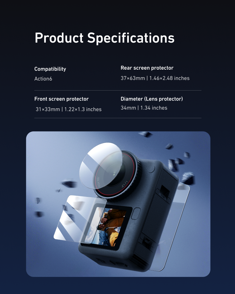 Kit de protection d'écran Telesin pour DJI Osmo Action 6