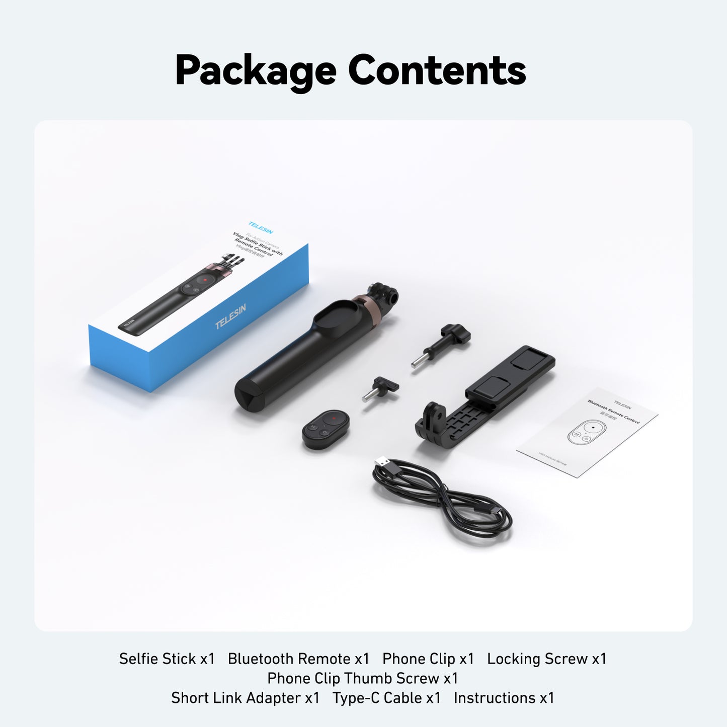Perche à selfie Telesin pour vlogs, compatible GoPro, DJI et smartphones - Avec télécommande Bluetooth