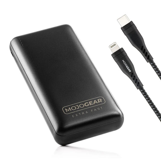 MOJOGEAR snelladen-set MINI XL voor iPhone & iPad: 20.000 mAh XL powerbank + Lightning naar USB-C kabel - Powerbanks