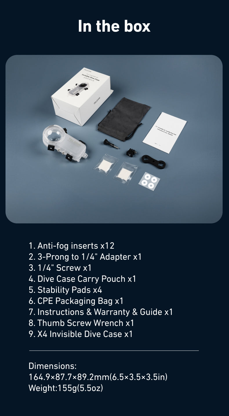 Telesin Duik Case voor Insta360 X4 Transparant -