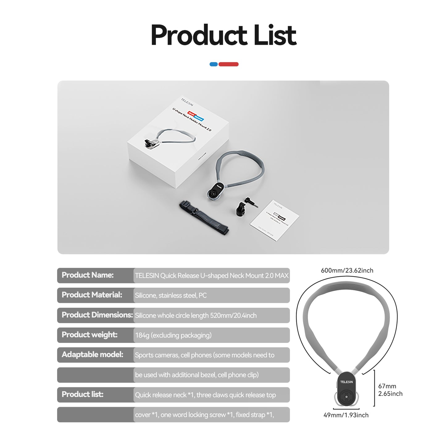 Telesin Neck Mount Quick Release voor GoPro - Extra Groot - GoPro Mounts