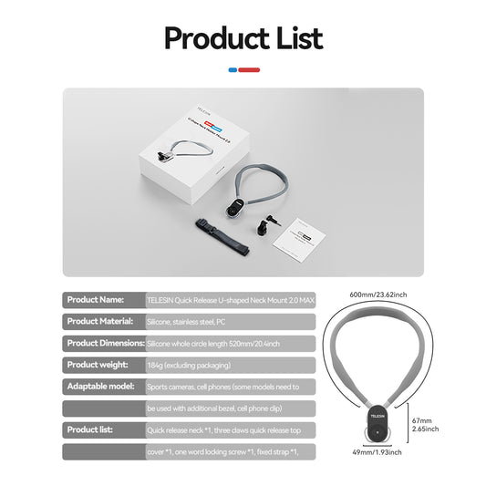 Telesin Neck Mount Quick Release voor GoPro - Extra Groot - GoPro Mounts