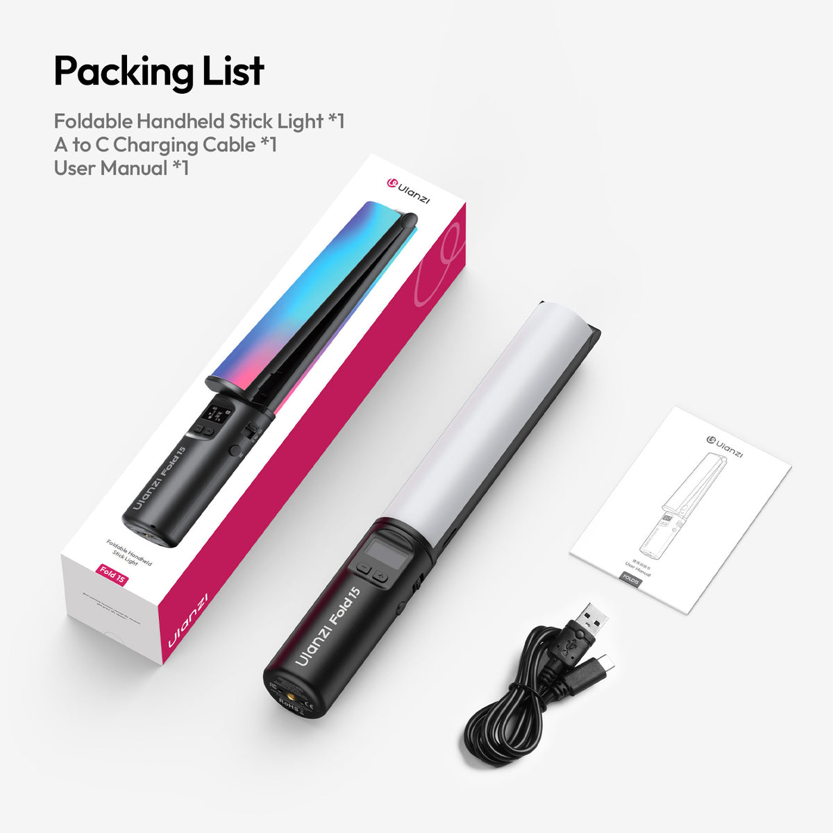 Tube lumineux RGB pliable Ulanzi FOLD15 15 W - Noir