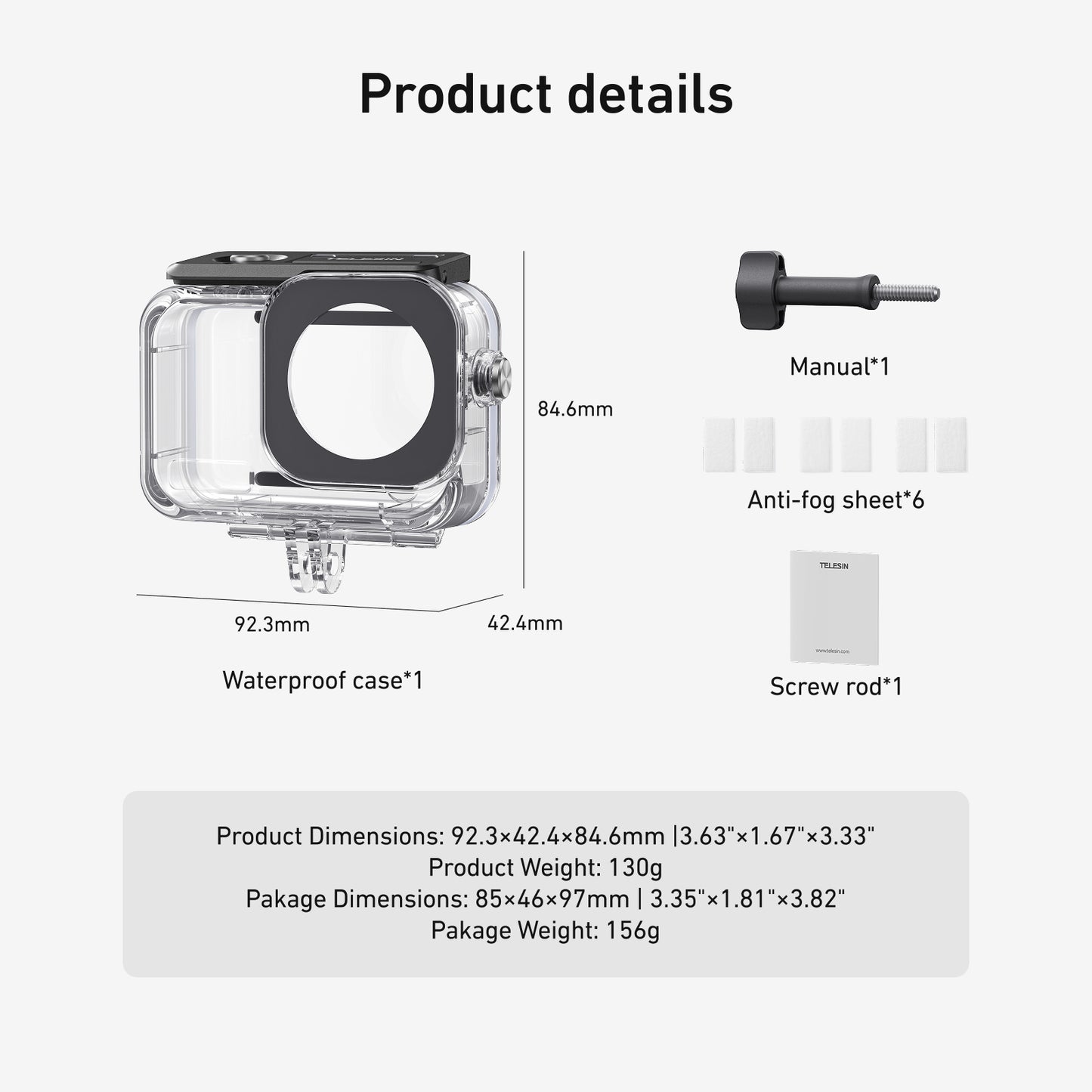 Telesin S4-WTP-12 Boîtier étanche pour DJI Osmo Action 6 - Transparent