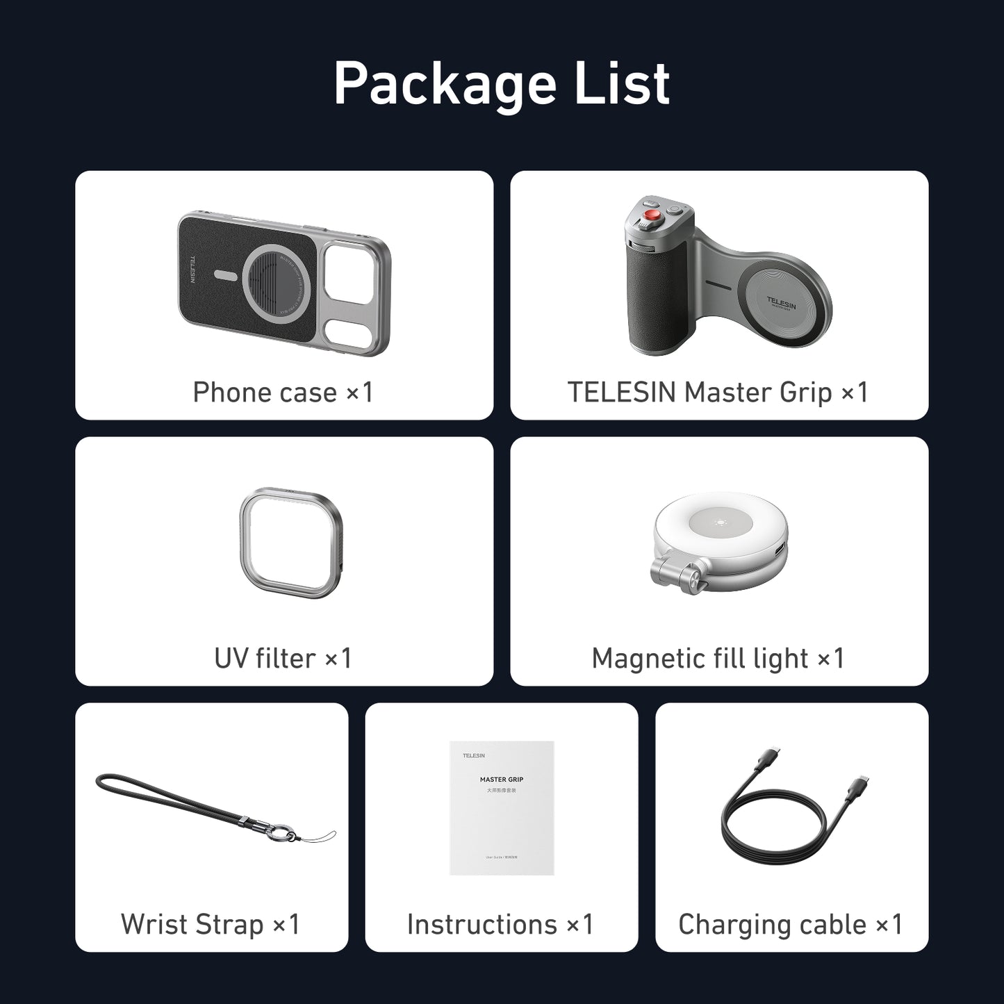 Telesin Master Grip V2 voor iPhone 17 Pro Max - Creator Combo met lamp en filter - GoPro-accessoires