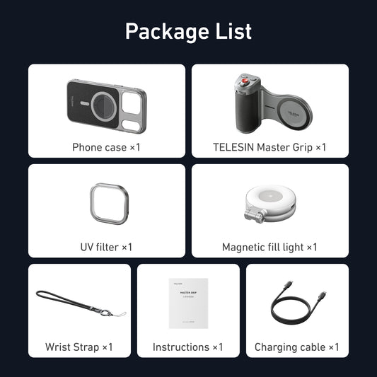 Telesin Master Grip V2 voor iPhone 17 Pro Max - Creator Combo met lamp en filter - GoPro-accessoires