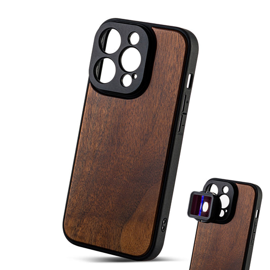 MOJOGEAR 17mm lens case voor iPhone 13 en 14 - Echt Hout - Beschermhoezen