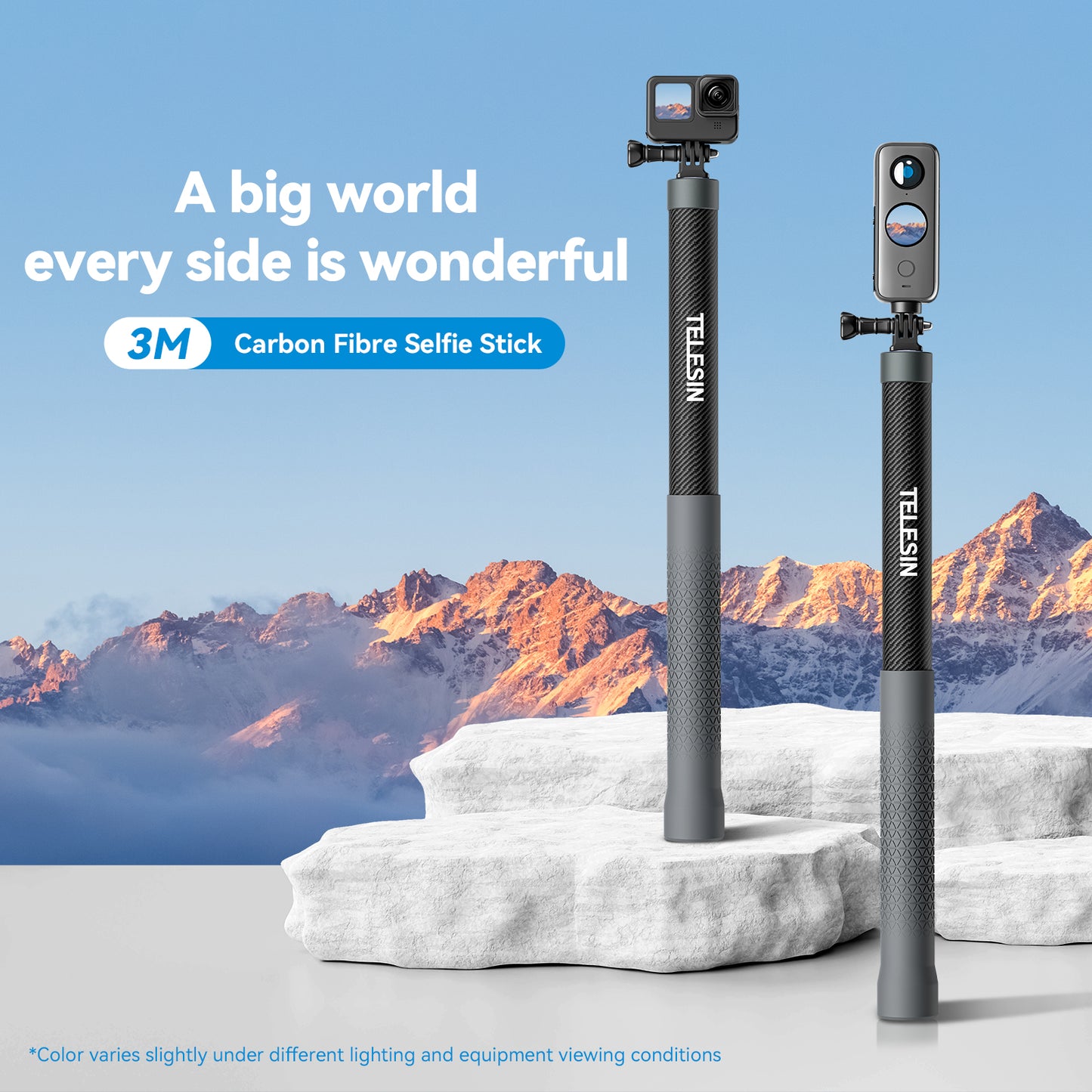 Telesin 3 meter Premium Selfie Stick voor GoPro - Carbon - GoPro Selfie sticks