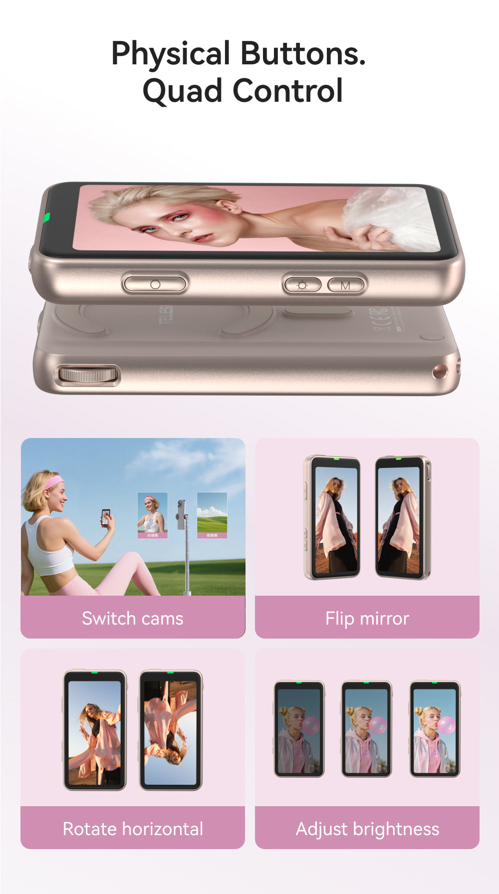 Moniteur magnétique Telesin pour selfies et vlogs 4 pouces - Champagne