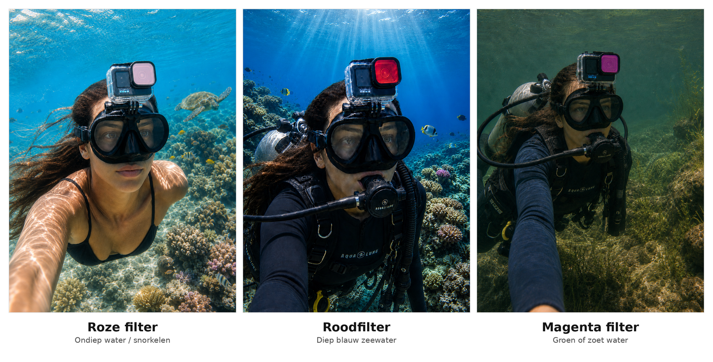 MOJOGEAR Duikfilters voor MOJOGEAR GoPro Hero 9,10,11,12 waterdichte behuizing - GoPro Onderwater-accessoires