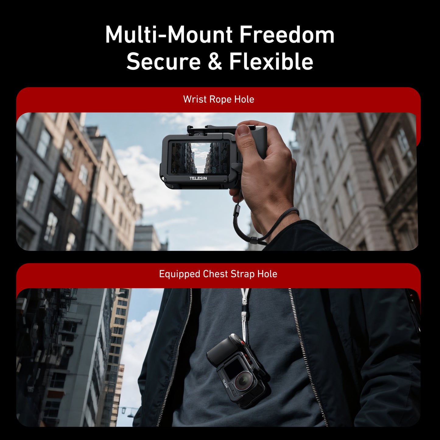 Telesin Street Photography Grip + Cage voor DJI Osmo Action 3/4/5 - GoPro Cases & behuizingen