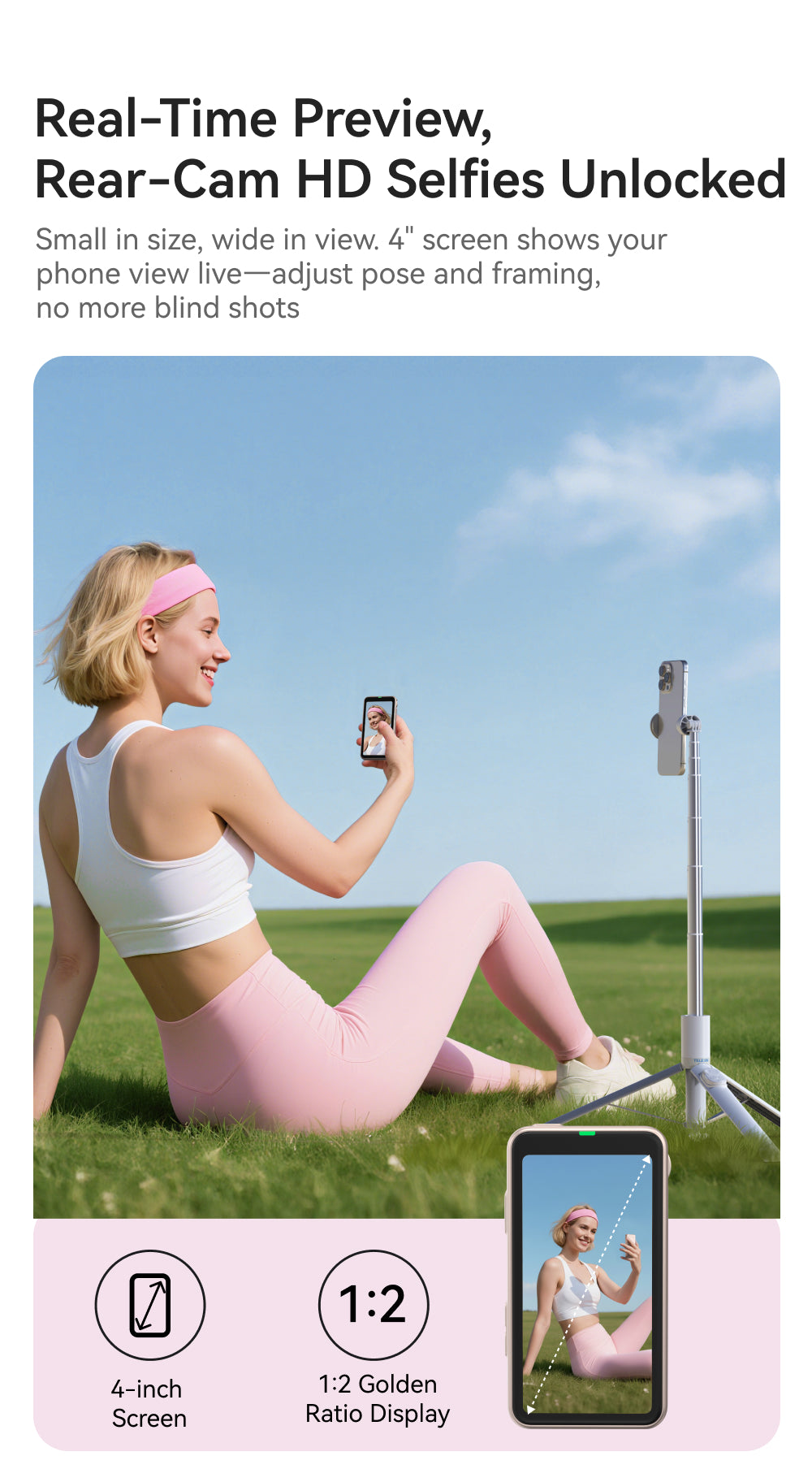 Moniteur magnétique Telesin pour selfies et vlogs 4 pouces - Champagne