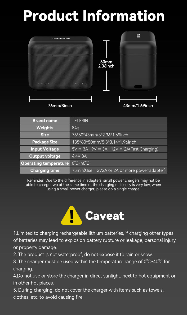 Telesin Oplaadbox voor Insta360 X4 Accu's (2 slots) - GoPro Accu's en opladers