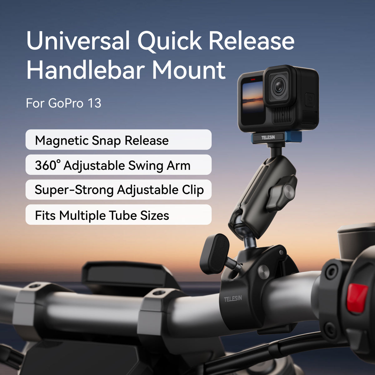 Telesin Tube Clamp voor GoPro 13 - Grijs - GoPro Mounts