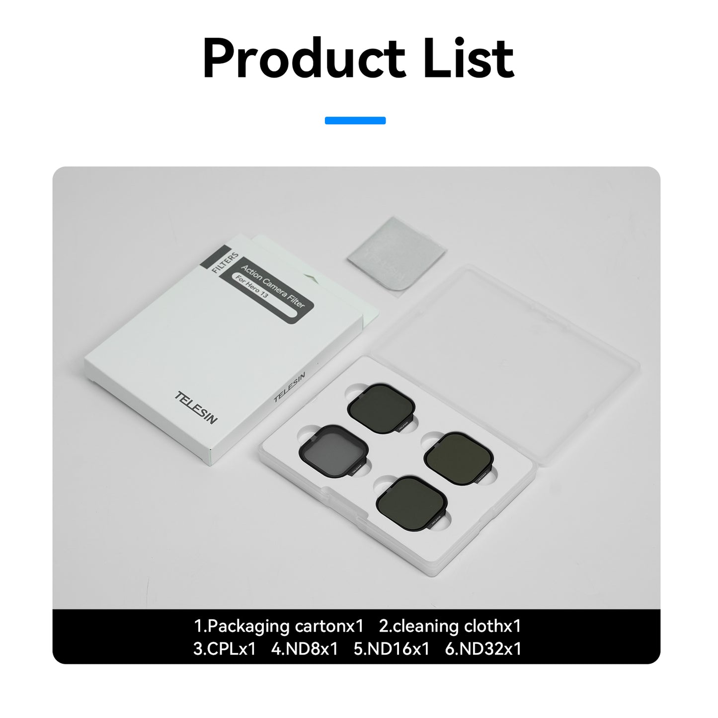 Telesin Lens Filter Kit voor GoPro Hero 13 - CPL+ND8/16/32 - GoPro filters