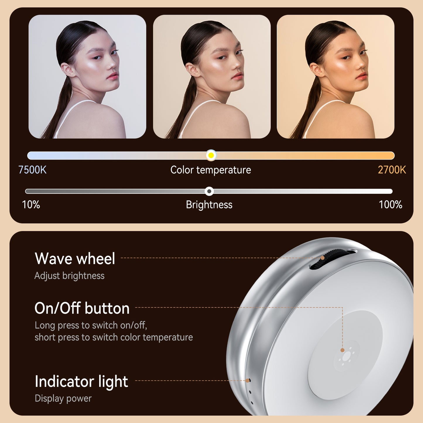 Telesin C03 MagSafe Selfie Light met spiegel – Zilver - Videoverlichting