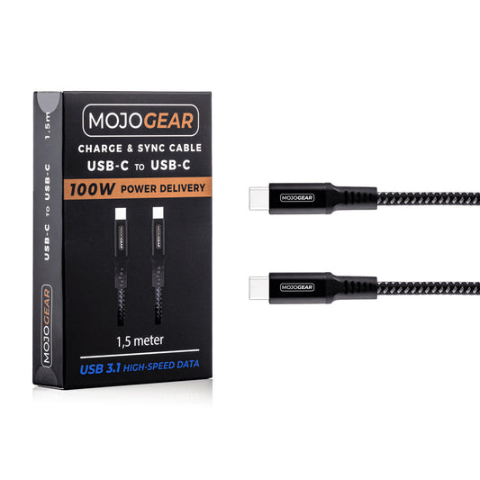 MOJOGEAR USB-C naar USB-C kabel 100W USB 3.1 Extra Sterk - 300cm - Telefoonkabels