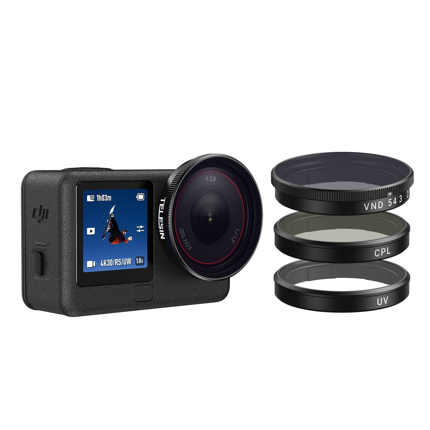 Telesin Kit de filtres pour DJI Osmo Action 6 - CPL + UV + VND