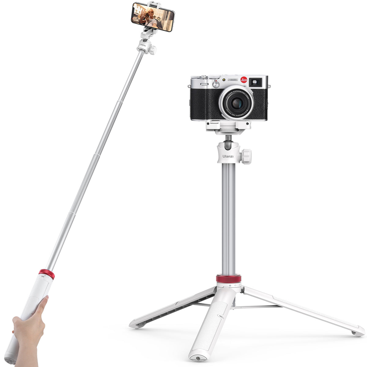 Trépied à selfie Ulanzi MT-44 pour téléphone et appareil photo - 146 cm - Blanc