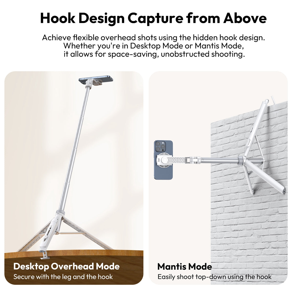 Ulanzi TT88 Overhead smartphone selfiestick - Wit