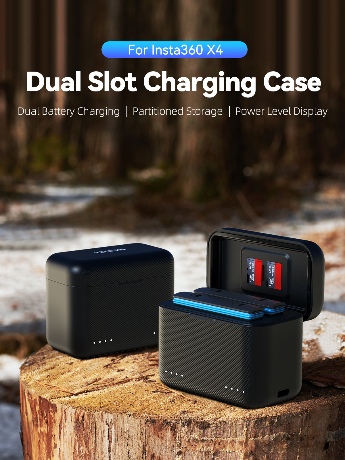 Telesin Oplaadbox voor Insta360 X4 Accu's (2 slots) - GoPro Accu's en opladers