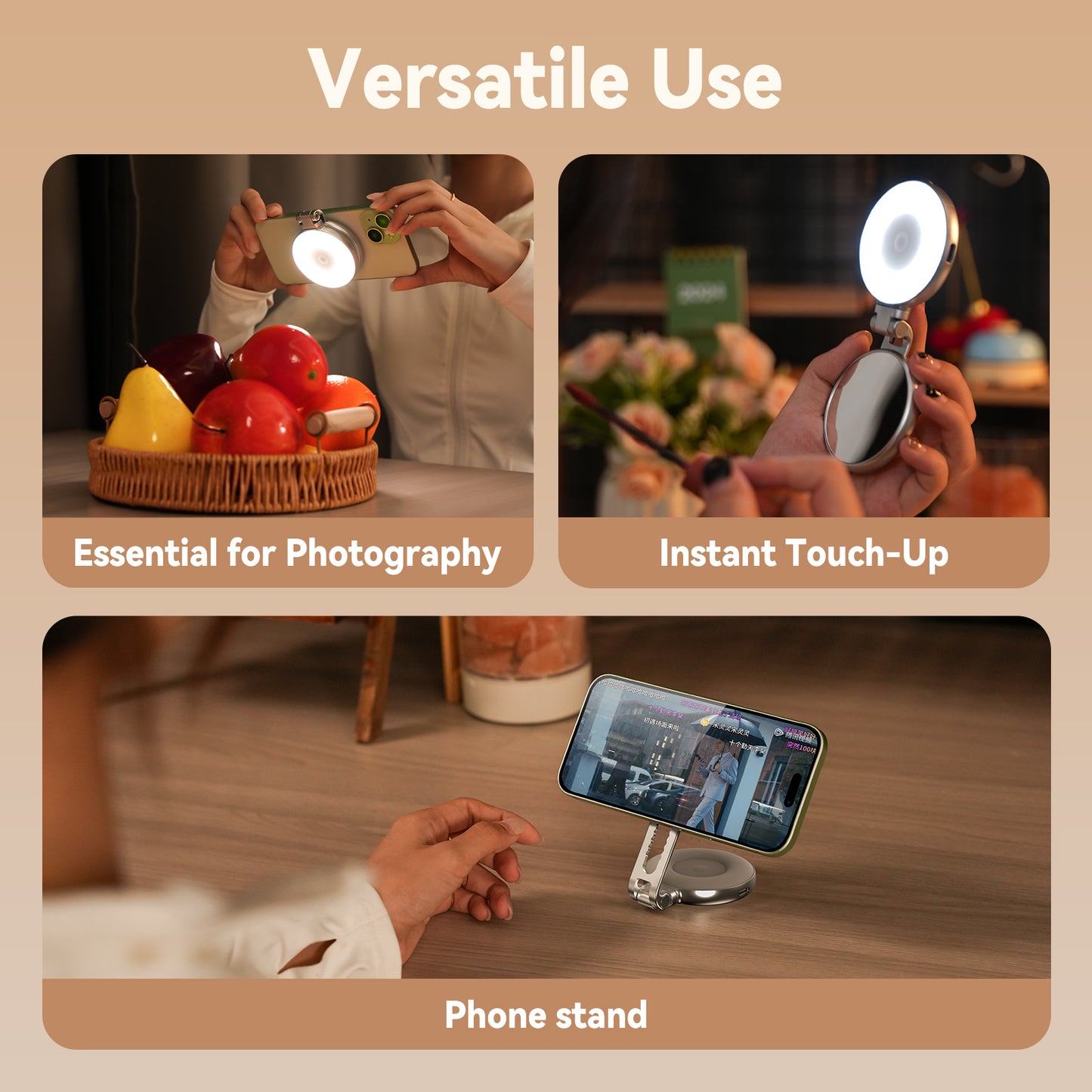 Telesin C03 MagSafe Selfie Light met spiegel – Zilver - Videoverlichting