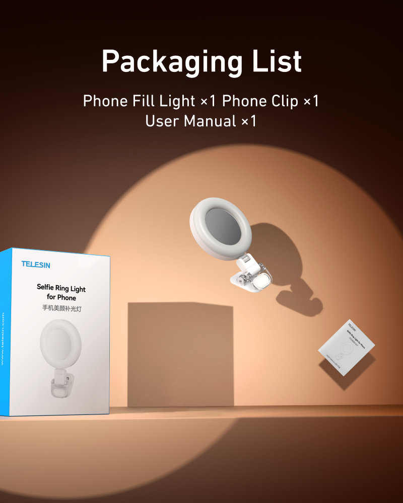 Telesin Mini Selfie Ringlamp met klem voor smartphone - wit - Videoverlichting