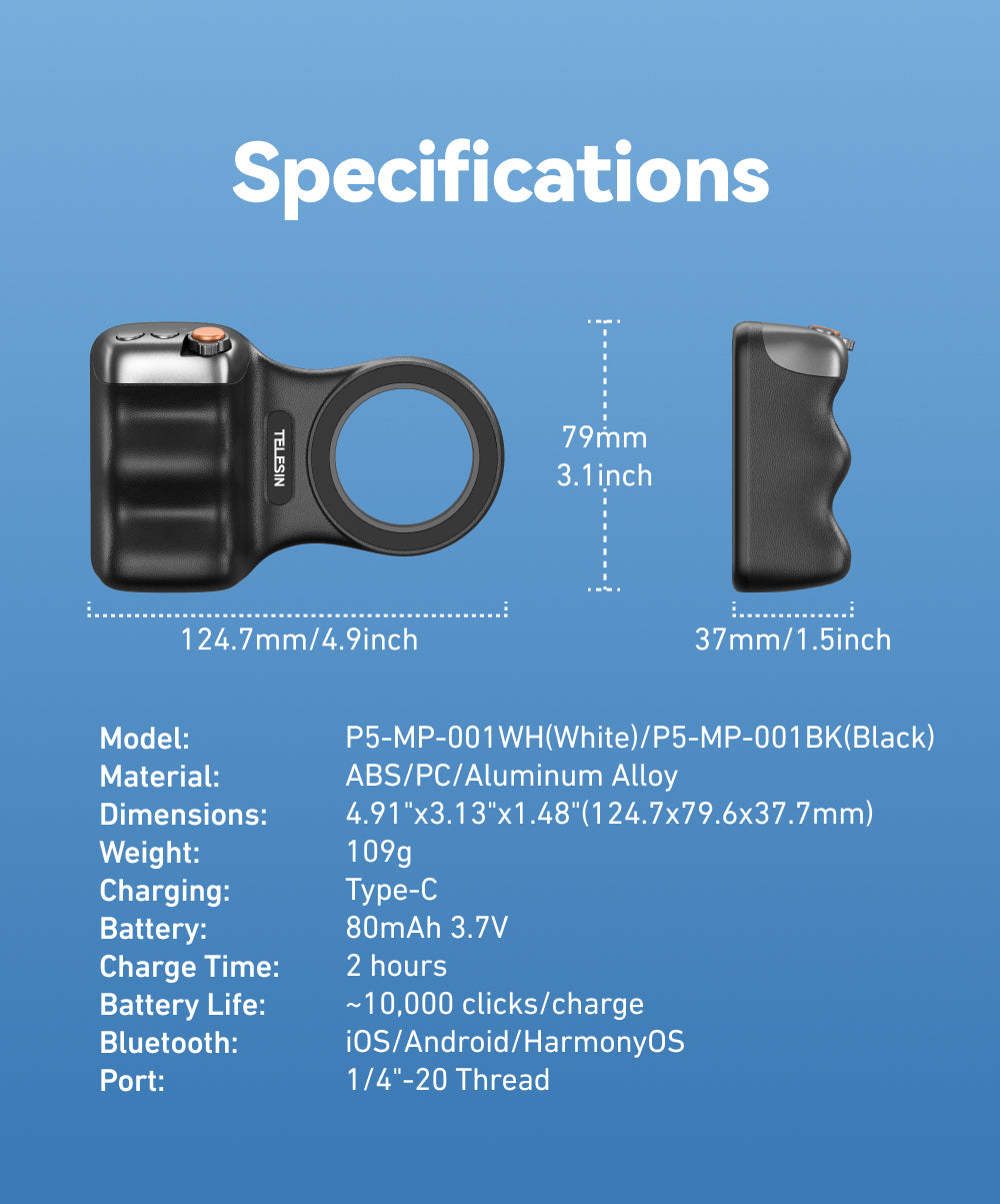 Telesin Fun Shot Magnetic Grip 2 magnetisch - Zwart - Handgrips