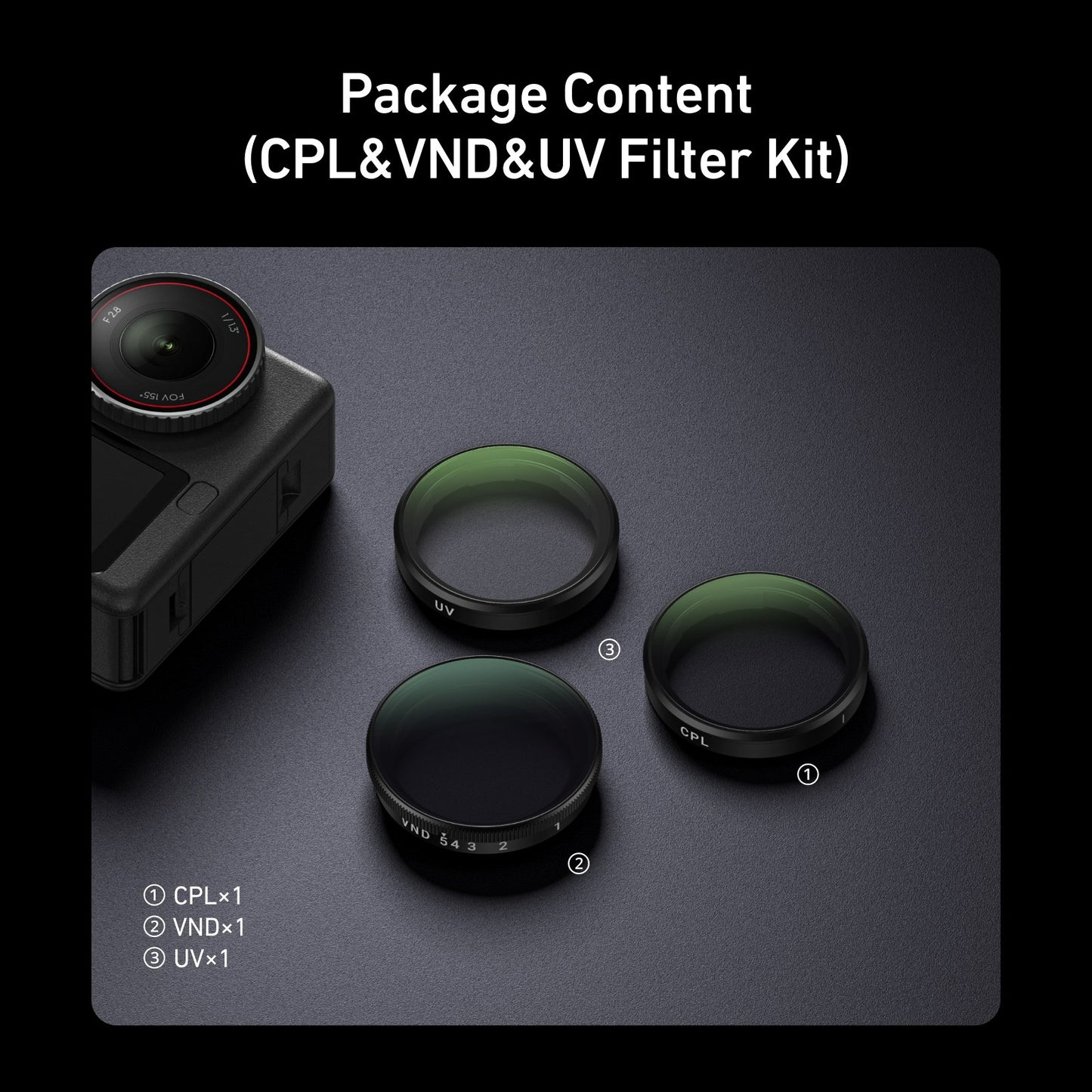 Telesin Kit de filtres pour DJI Osmo Action 6 - CPL + UV + VND