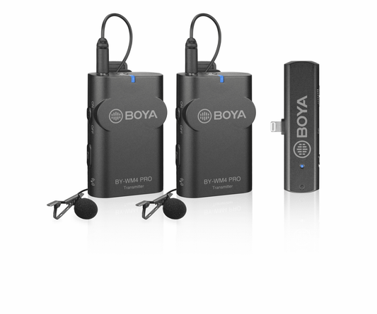 BOYA BY-WM4 Pro K4 draadloze microfoon-set met 2 zenders en Lightning-ontvanger voor iPhone - Draadloze microfoons