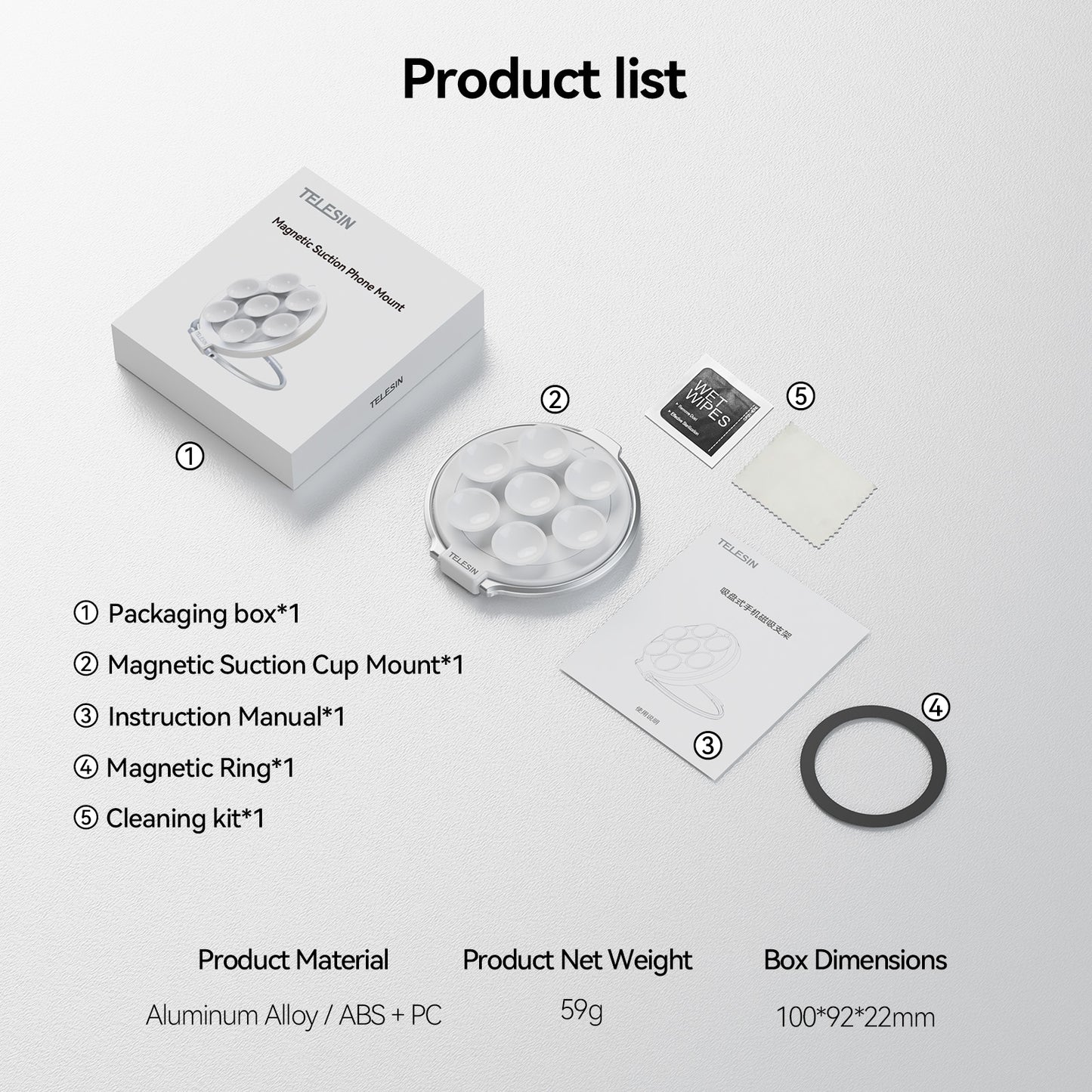 Telesin P3-SUS-01 Magnetische telefoonhouder met zuignapjes - Telefoonhouders