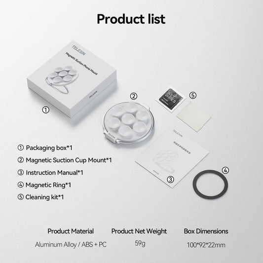 Telesin P3-SUS-01 Magnetische telefoonhouder met zuignapjes - Telefoonhouders