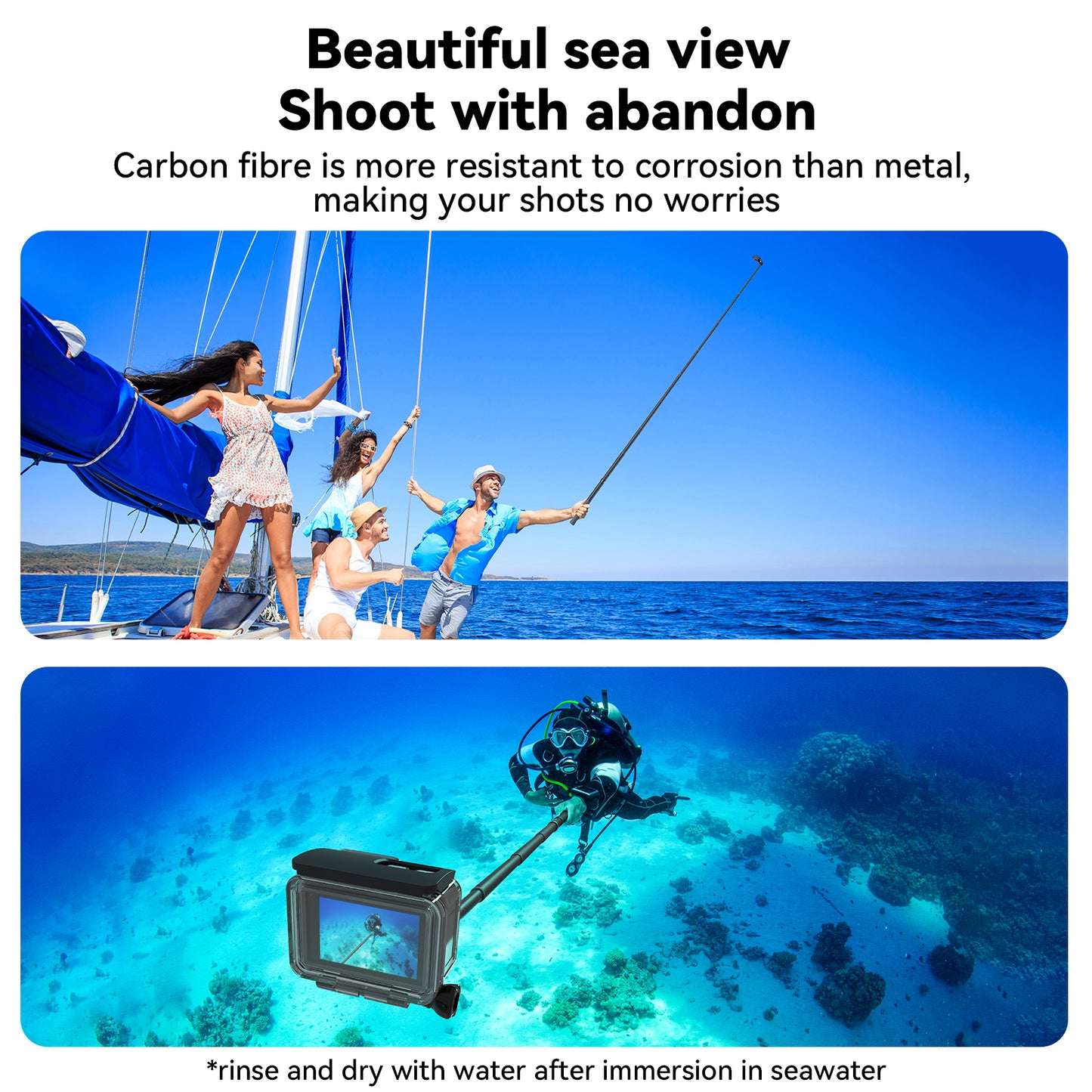 Telesin 3 meter Premium Selfie Stick voor GoPro - Carbon - GoPro Selfie sticks