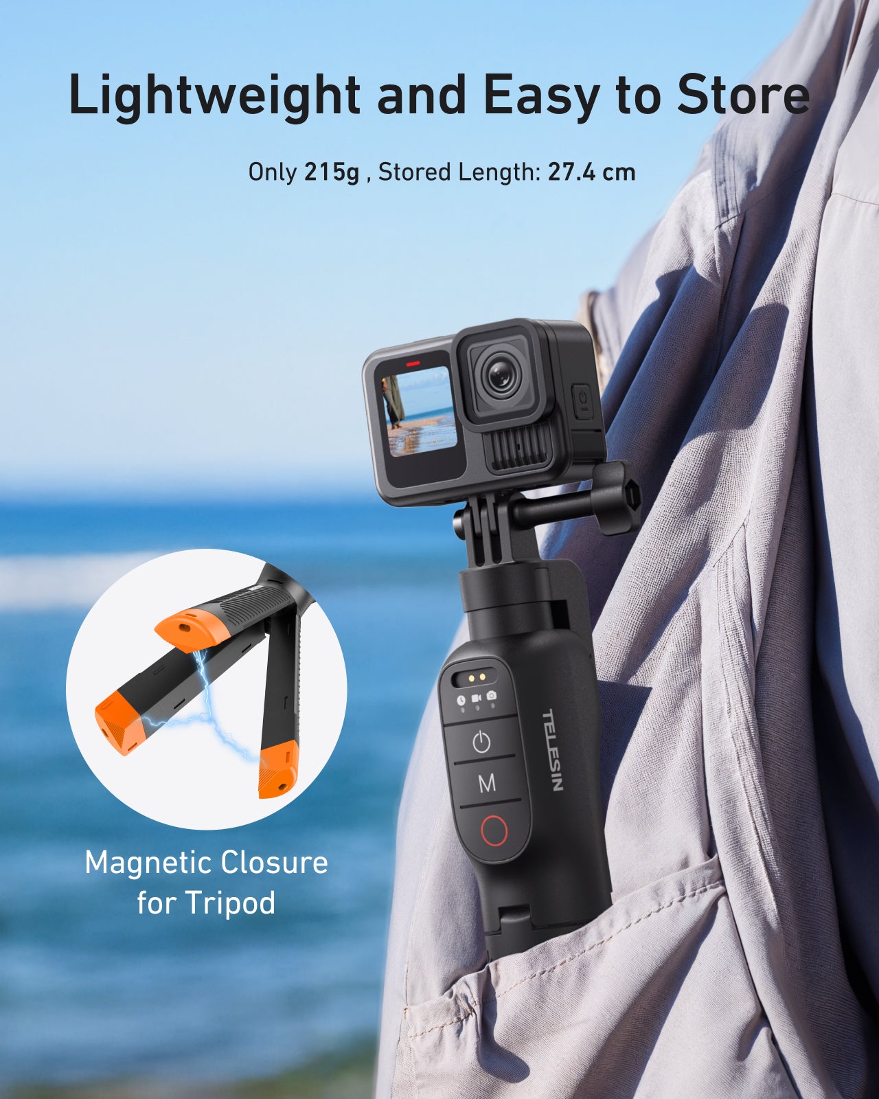 Telesin Onderwater Selfiestick Statief met remote voor GoPro -