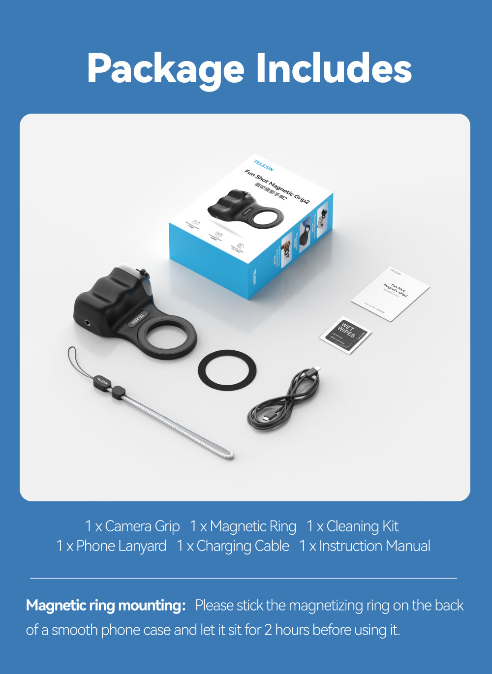 Telesin Fun Shot Magnetic Grip 2 magnetisch - Zwart - Handgrips