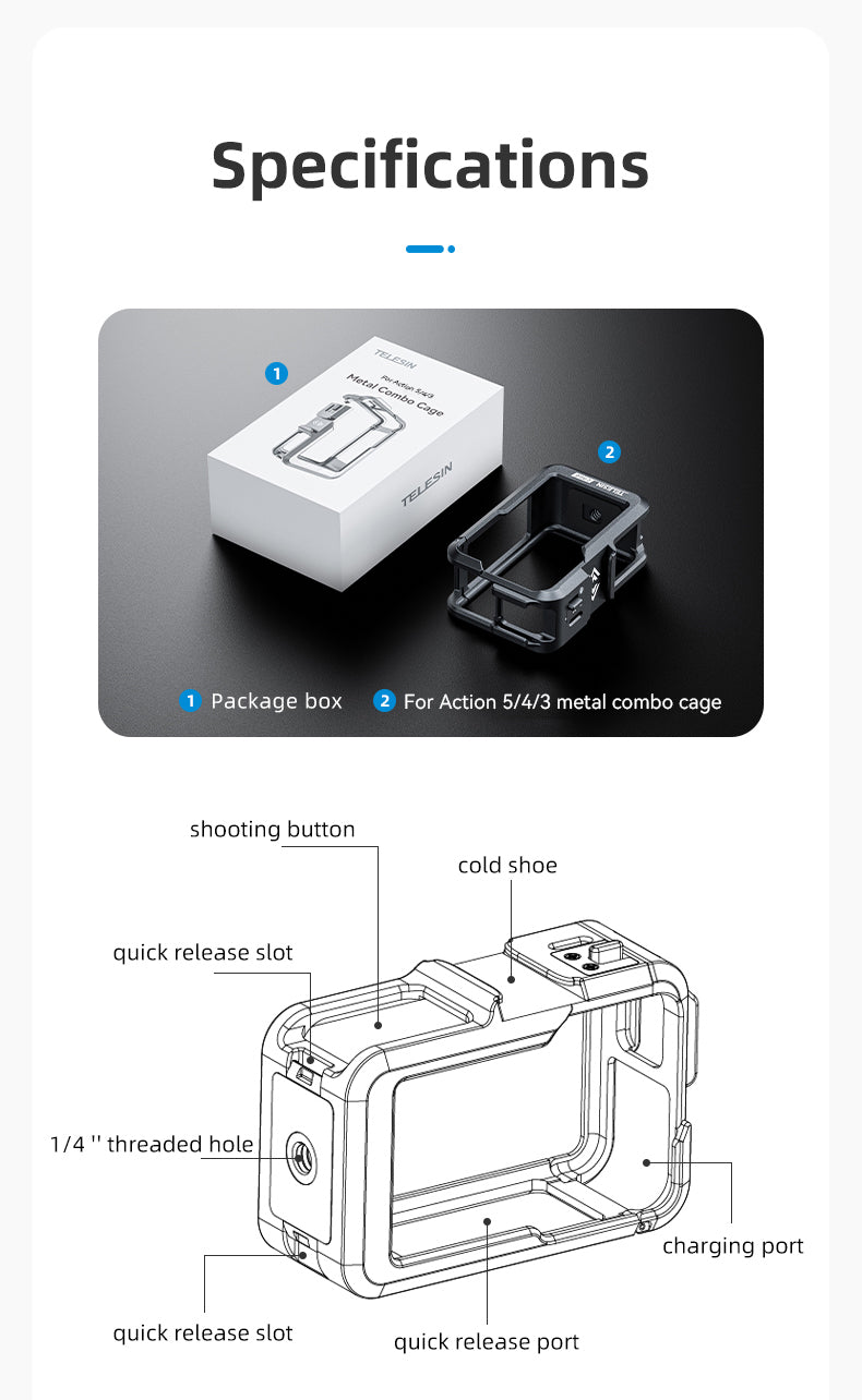 Telesin Metalen cage voor DJI Osmo Action 3/4 - GoPro Cases & behuizingen