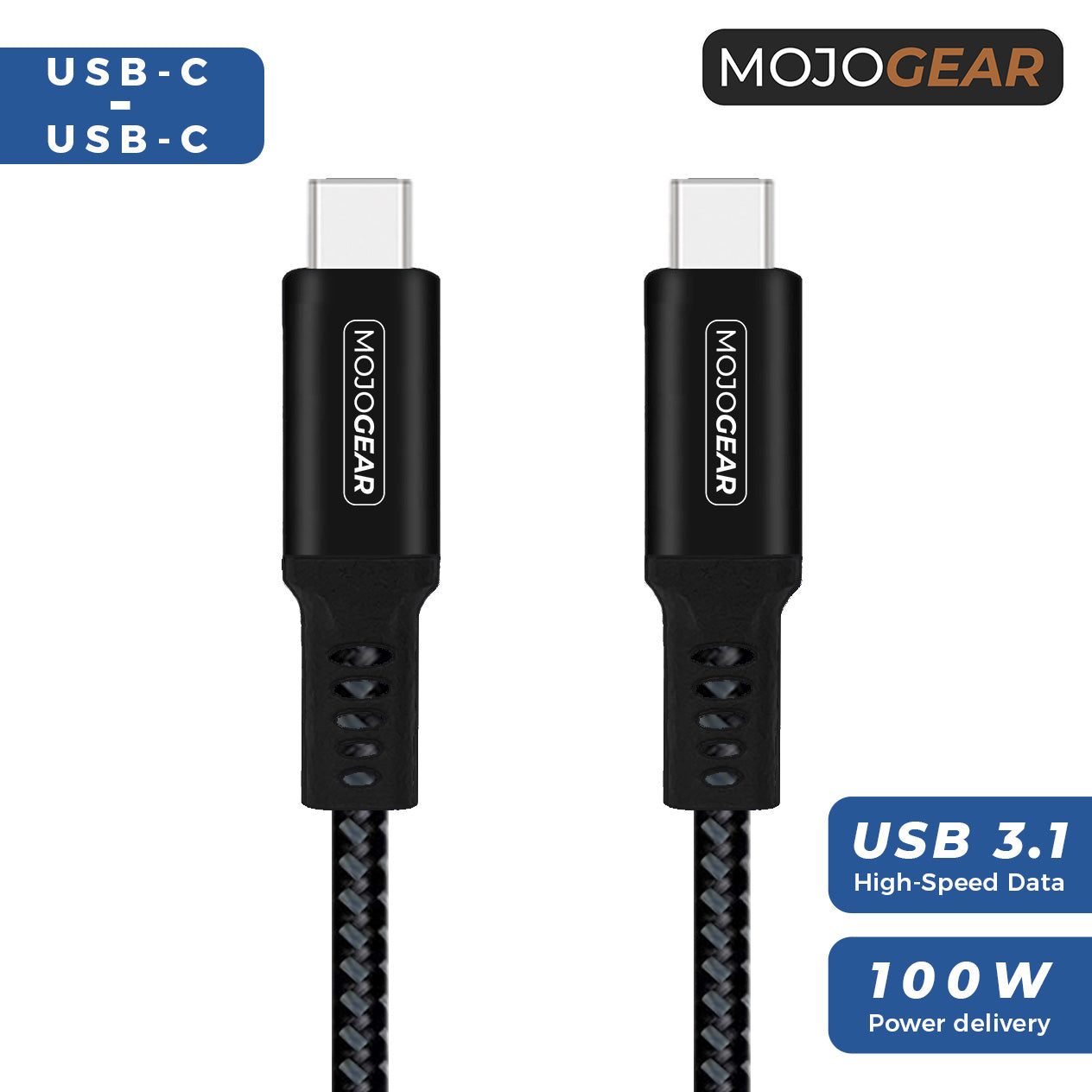MOJOGEAR USB-C naar USB-C kabel 100W USB 3.1 Extra Sterk - 300cm - Telefoonkabels