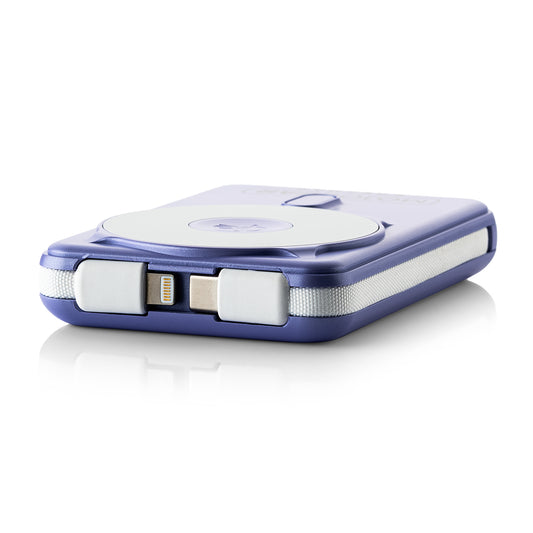 MOJOGEAR NovaMag All-in-1 Powerbank 10.000 mAh – Draadloos Qi2 & ingebouwde kabels – Paars - Powerbanks