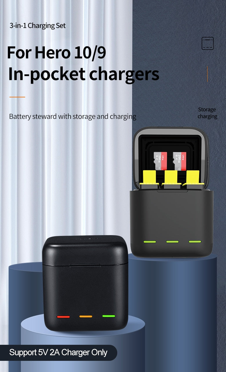 Telesin Oplaadbox met 2 batterijen voor GoPro 9/ 10 / 11 / 12 - GoPro Accu's en opladers