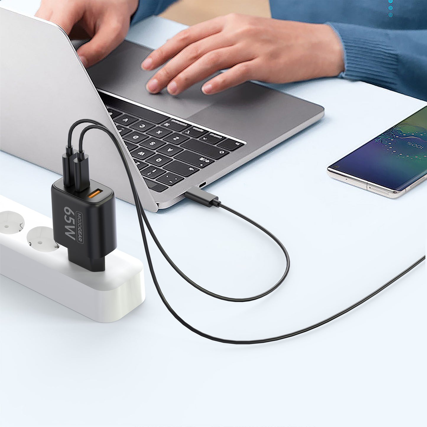 MOJOGEAR CHARGE+ 65W oplader voor iPhone & iPad met Lightning naar USB kabel 1,5 meter | iPhone snellader - Opladers