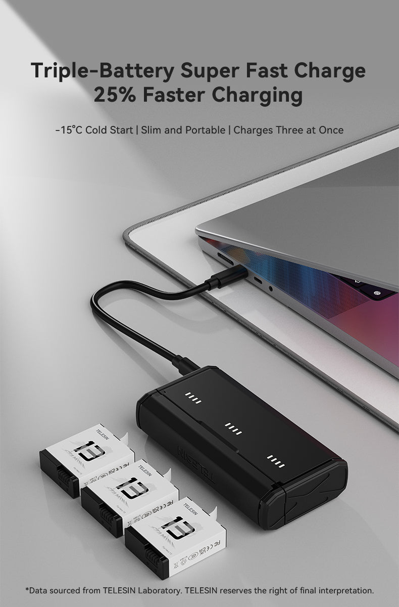 Telesin Pocket Triple Oplaadcase met 2 batterijen - voor GoPro 13 - GoPro Accu's en opladers