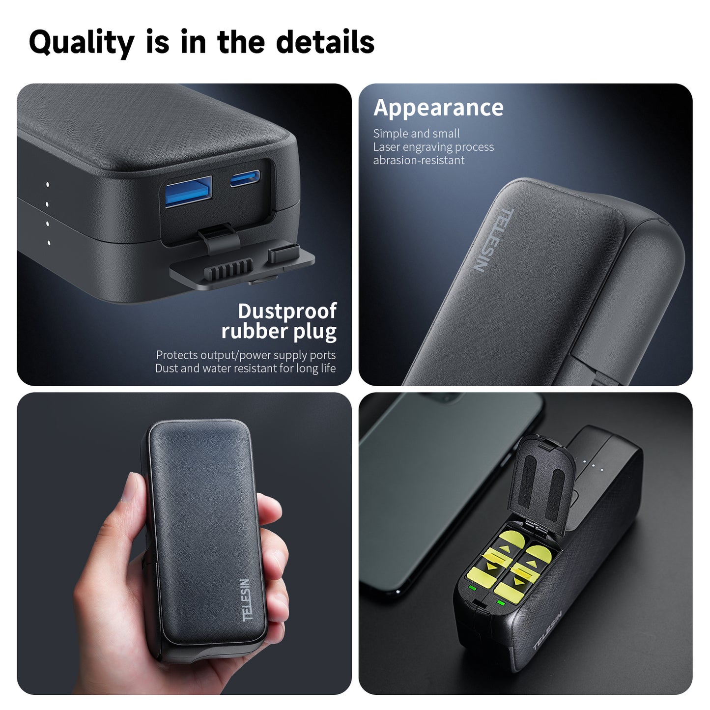 Telesin 10000mAh powerbank voor GoPro-accu's - GoPro 9 t/m 12 - GoPro Accu's en opladers