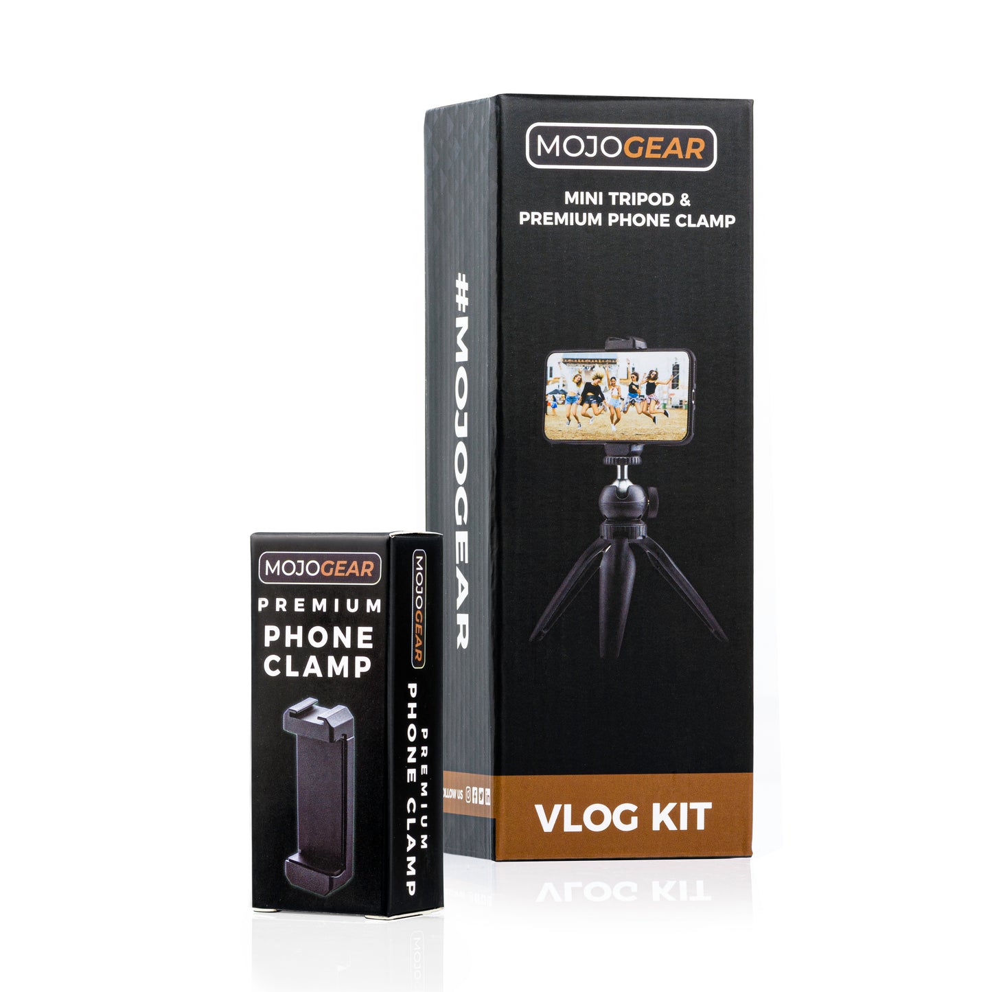 MOJOGEAR Vlog KIT: mini-statief, telefoonhouder & extra lange selfie stick - Ministatieven