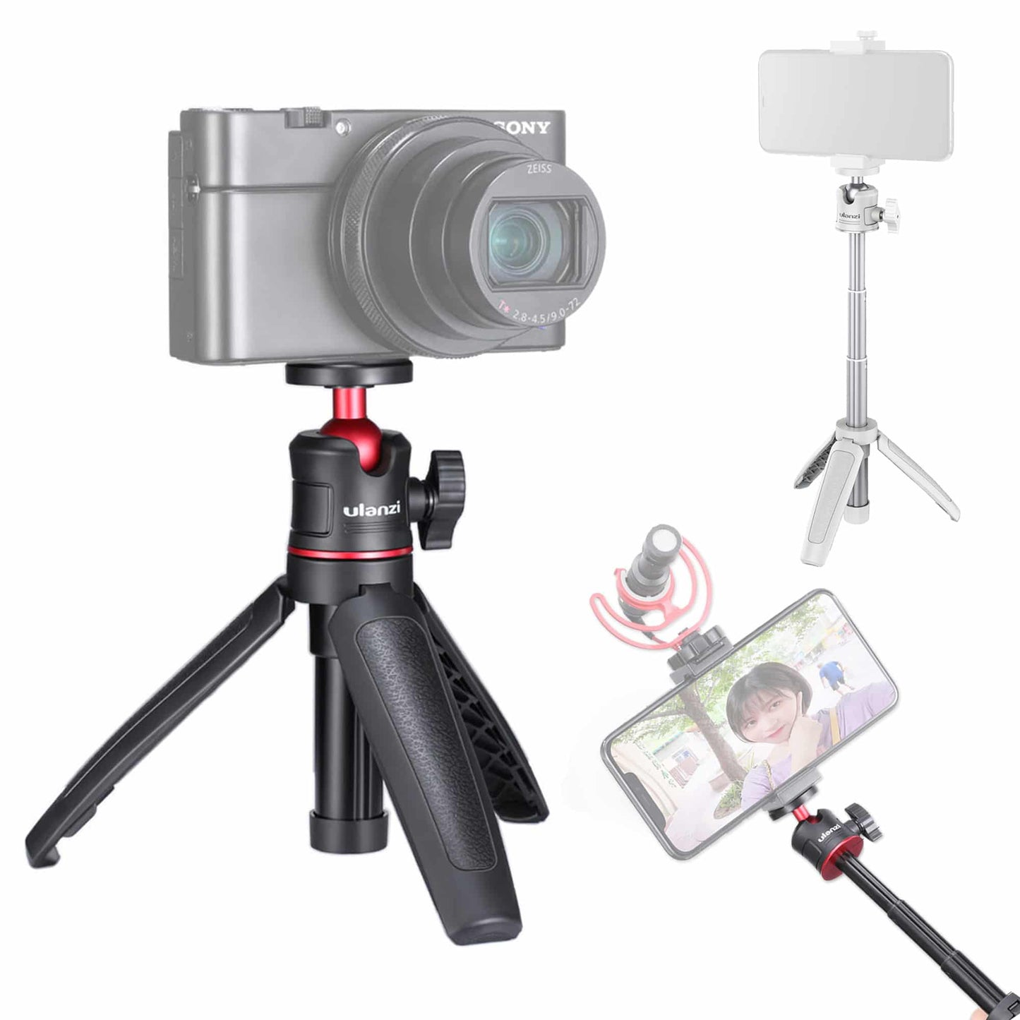 Ulanzi MT-08 vlog-statief, handgreep & selfie stick - Zwart - Selfiesticks