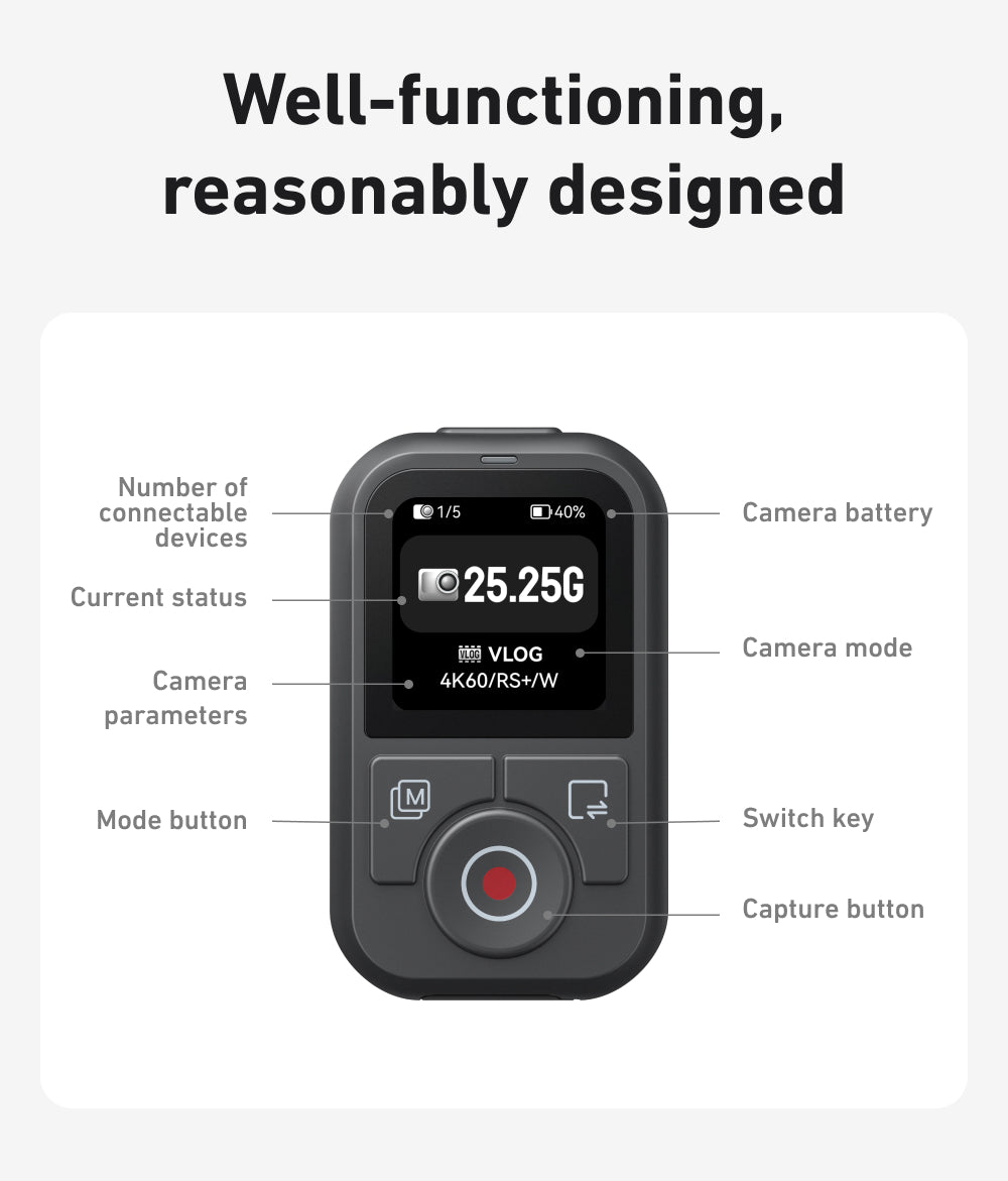 Télécommande Bluetooth Telesin T13 pour DJI Osmo Action - Étanche