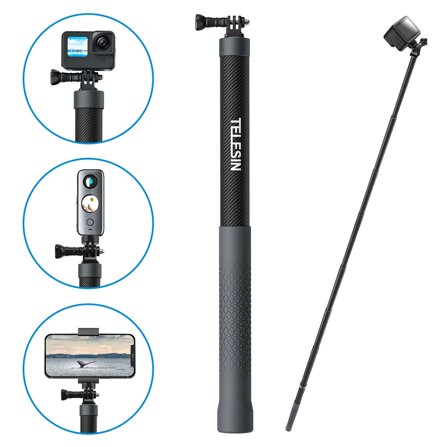 Telesin 3 meter Premium Selfie Stick voor GoPro - Carbon - GoPro Selfie sticks