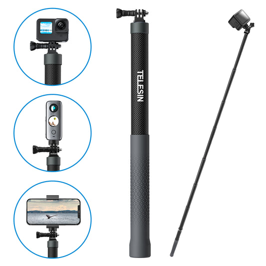 Perche à selfie premium Telesin de 3 mètres pour GoPro - Carbone