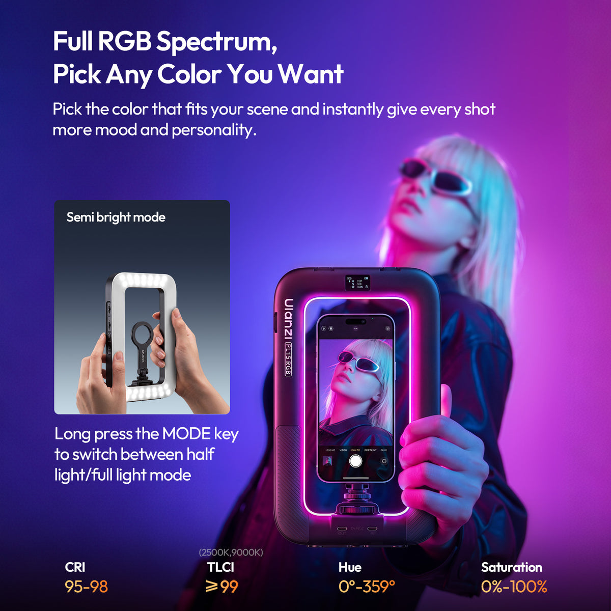 Plate-forme vidéo de lampe annulaire Ulanzi PL15RGB pour smartphone - MagSafe
