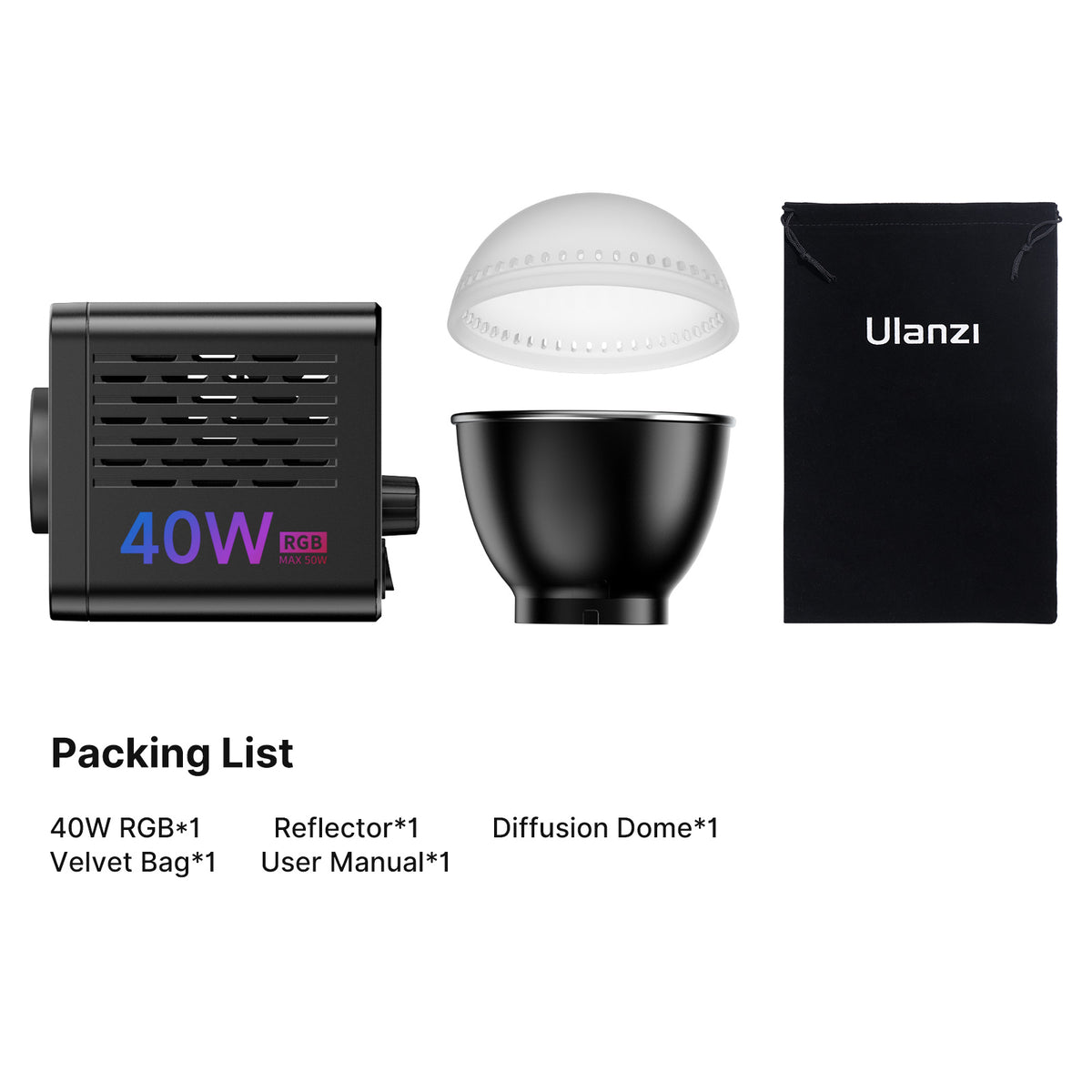 Lampe COB RGB Ulanzi 40WRGB avec batterie intégrée